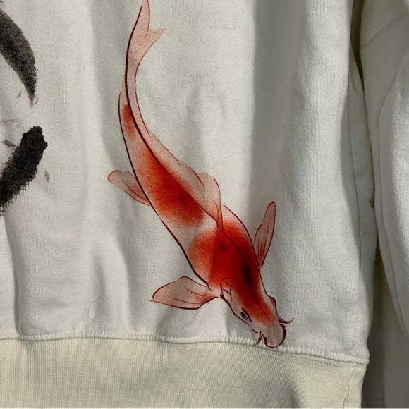 Blind Rooster size Sm. unisex koi pond pullover sweatshirt, wraparound graphics - Picture 3 of 10